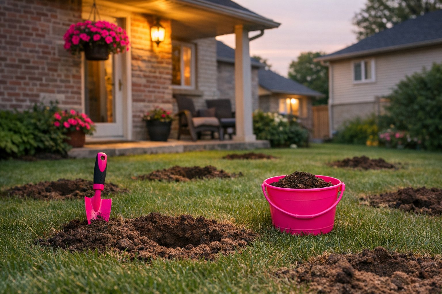 Something Tore Up Your Lawn Overnight: Skunks Digging for Grubs. Illustration.