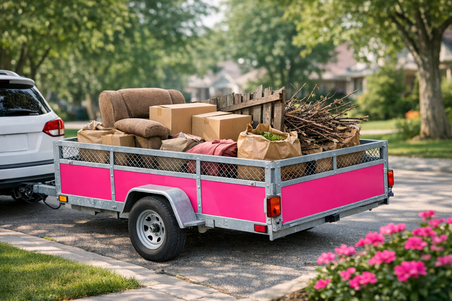 Junk and yard debris loaded for removal, Kitchener-Waterloo. Illustration.