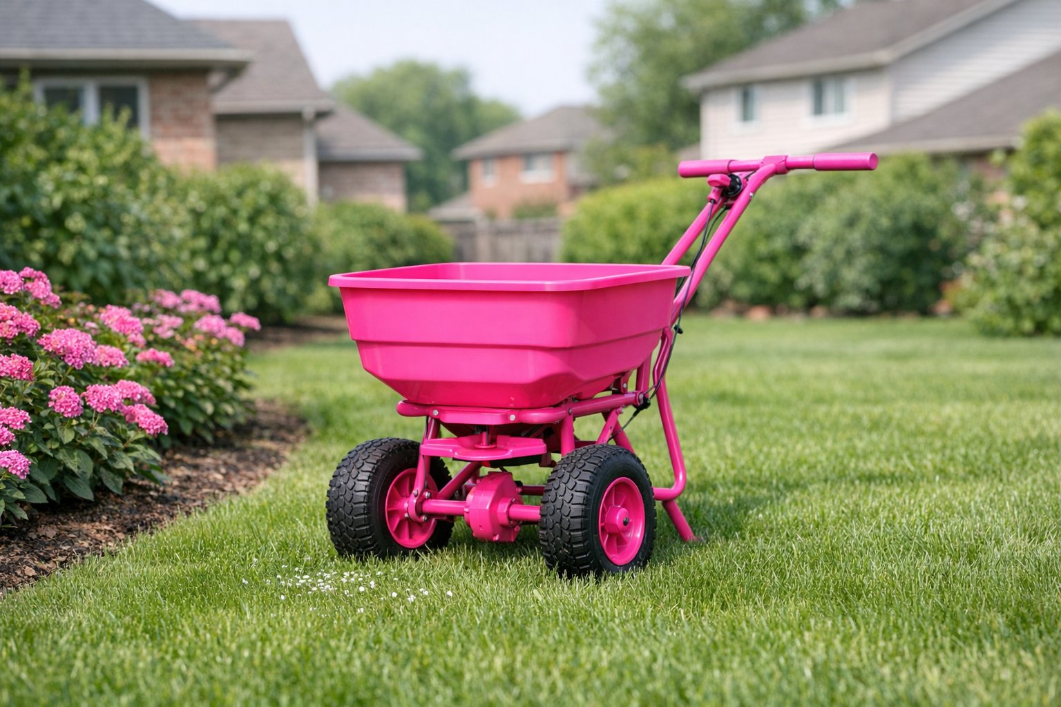 Organic lawn fertilizer application, Kitchener-Waterloo. Illustration.